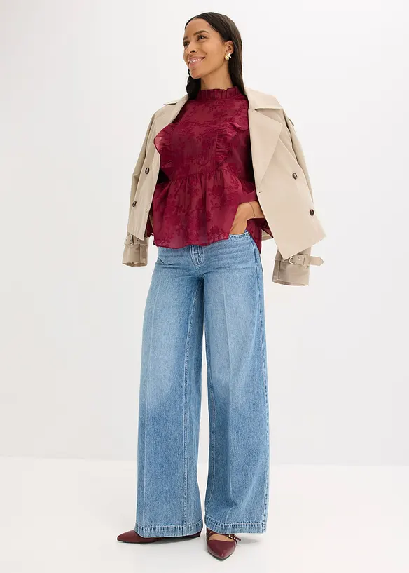 Bluse med borderi, bonprix