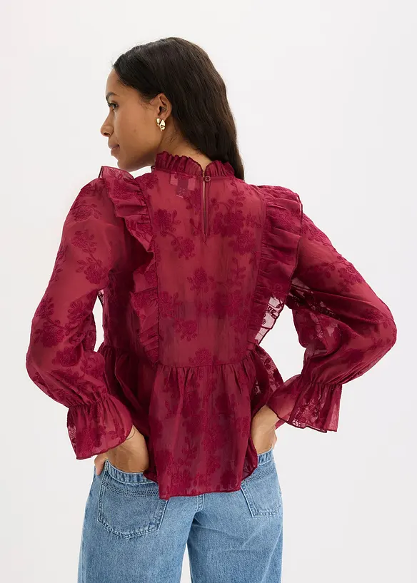 Bluse med borderi, bonprix