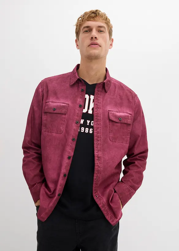 Langermet skjorte i 100% bomull i vasket look, bonprix