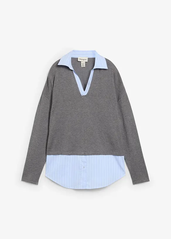 Genser i finstrikk med bluse-innfelling, bonprix