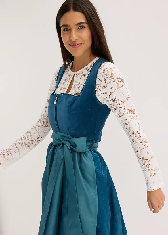 Dirndl med fløyel i midi-lengde (2-delt sett), bonprix