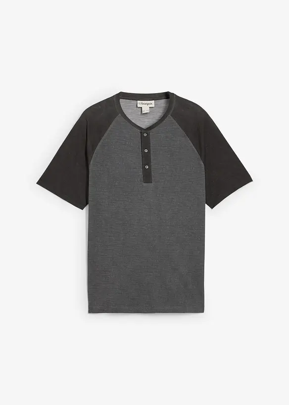 Henley T-skjorte med korte ermer, i vasket stil av 100% økologisk bomull, bonprix
