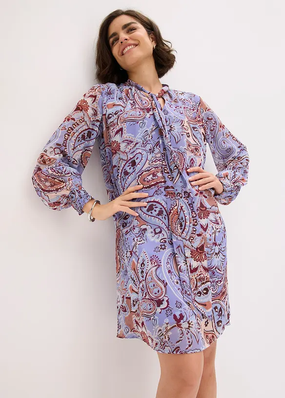 Tunikakjole i chiffon med knyting i halsen, bonprix
