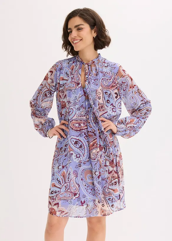 Tunikakjole i chiffon med knyting i halsen, bonprix
