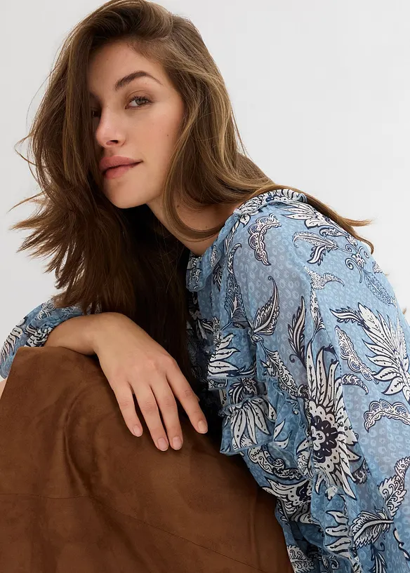 Chiffonbluse med rysjer, bonprix