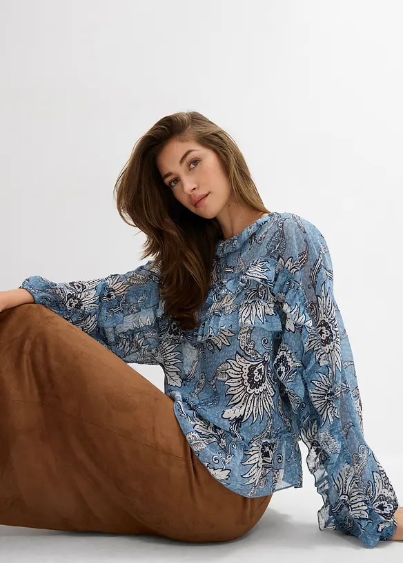 Chiffonbluse med rysjer, bonprix