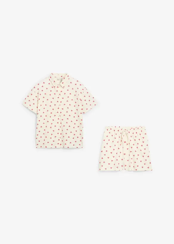 Kort pyjamas av 100% økologisk bomull med knappestolpe (sett i 2 deler), bonprix
