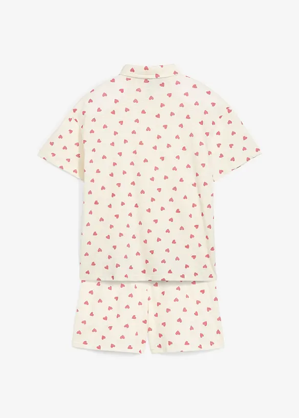 Kort pyjamas av 100% økologisk bomull med knappestolpe (sett i 2 deler), bonprix