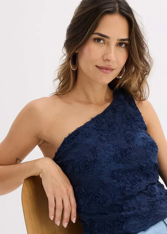 One shoulder-topp med broderi, bonprix