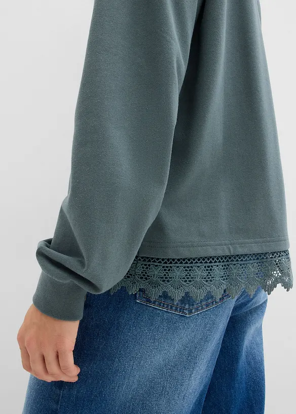 Sweatshirt med blondebesetning, bonprix