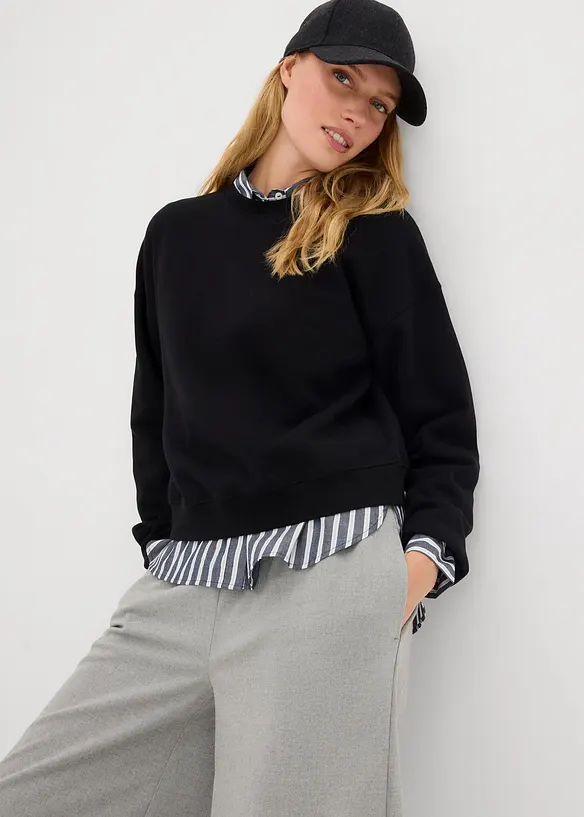 Kort, oversized sweatshirt i 100% økologisk bomull, bonprix
