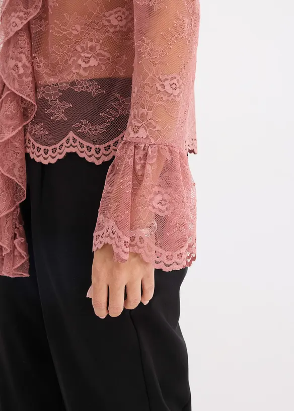 Transparent bluse med blonder, bonprix