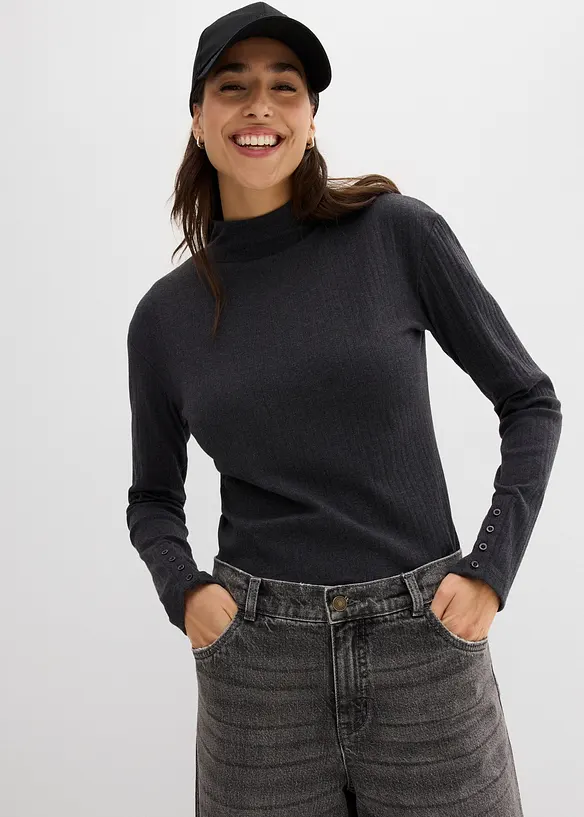 Langermet, ribbet topp, bonprix