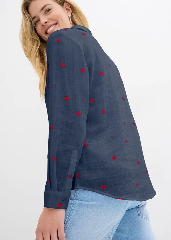 Musselin-bluse med hjertemønster, bonprix