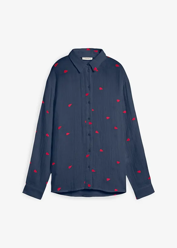 Musselin-bluse med hjertemønster, bonprix