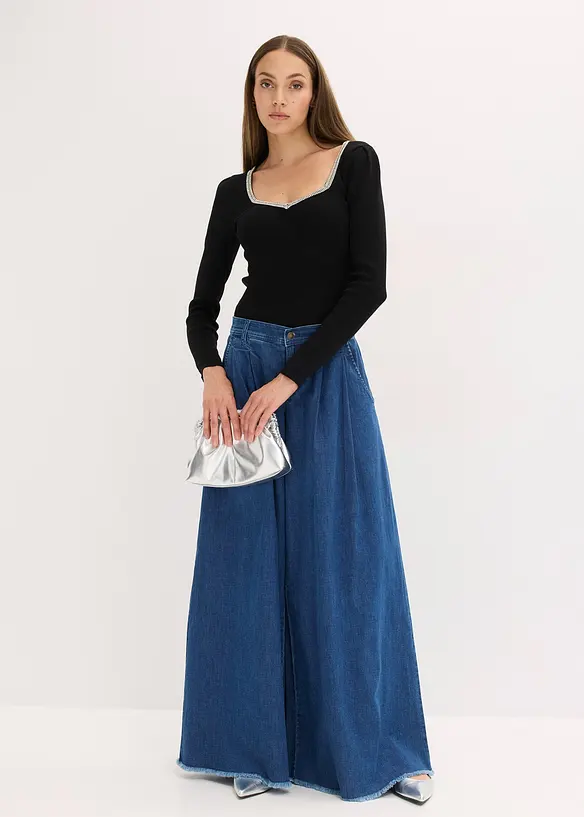 Genser i finstrikk med pyntedetalj, bonprix