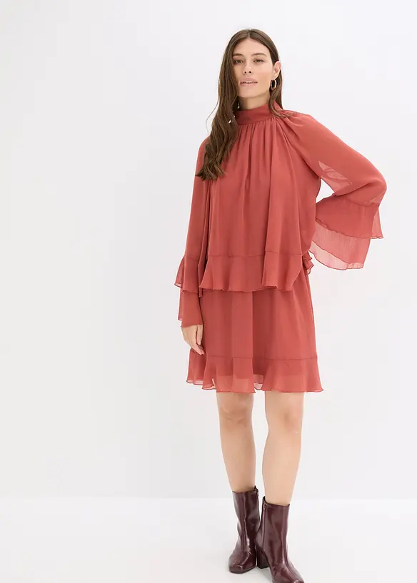 Chiffonkjole med volanger, bonprix