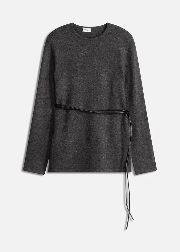Strikket topp med ull og knytebånd i imitert skinn, bonprix