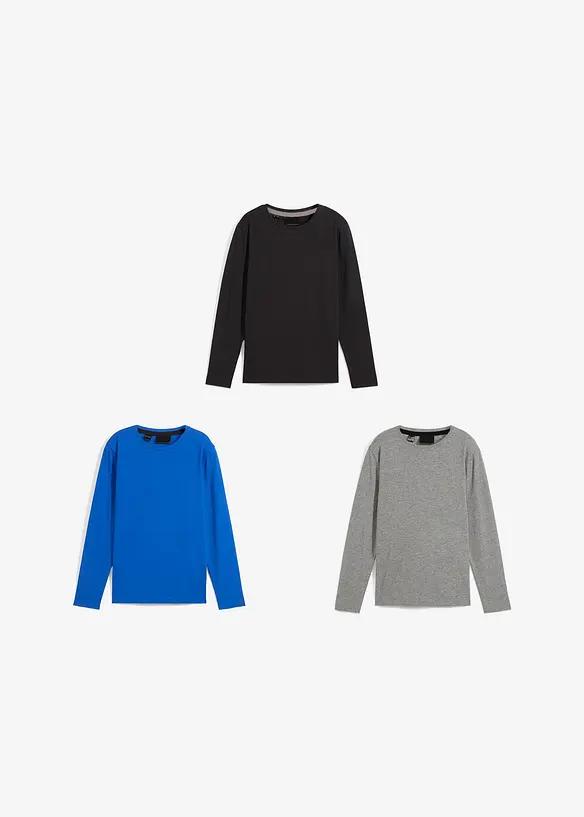 Langermet topp med økologisk bomull (3-pack), bonprix