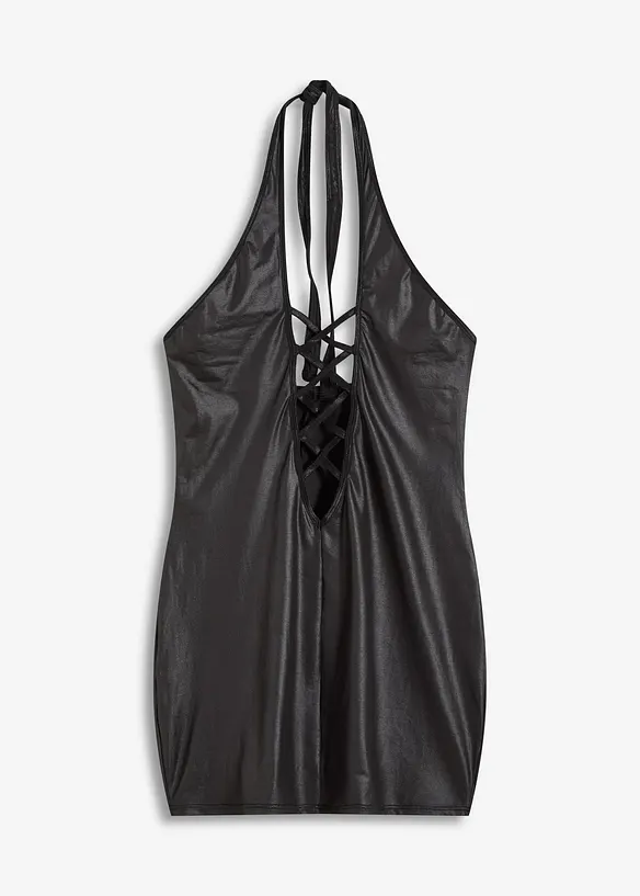 Halterneck-kjole i wetlook, bonprix