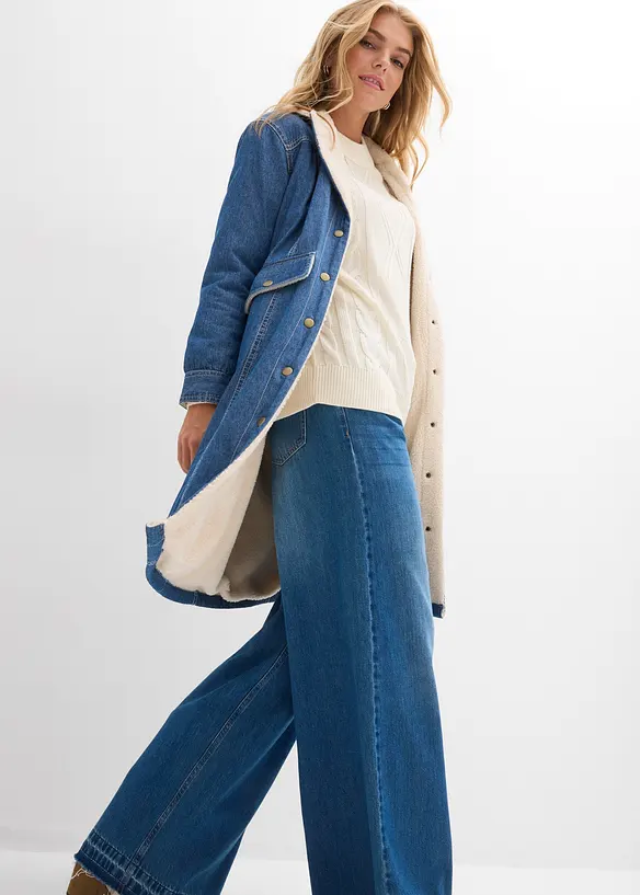 Denim-vinterkåpe, varmt fôret med teddy, bonprix