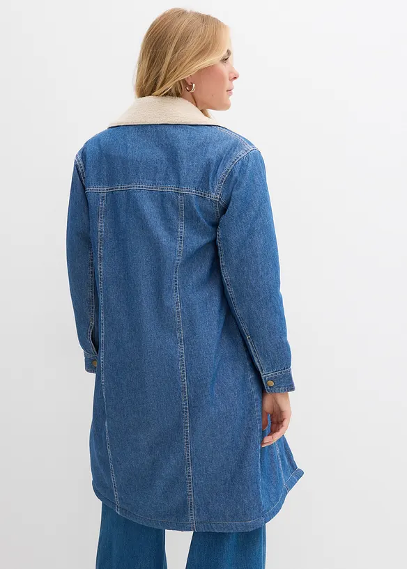 Denim-vinterkåpe, varmt fôret med teddy, bonprix