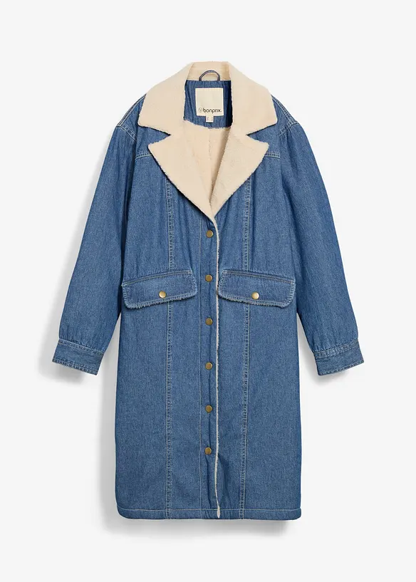 Denim-vinterkåpe, varmt fôret med teddy, bonprix