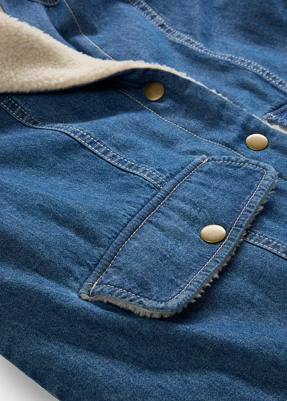 Denim-vinterkåpe, varmt fôret med teddy, bonprix