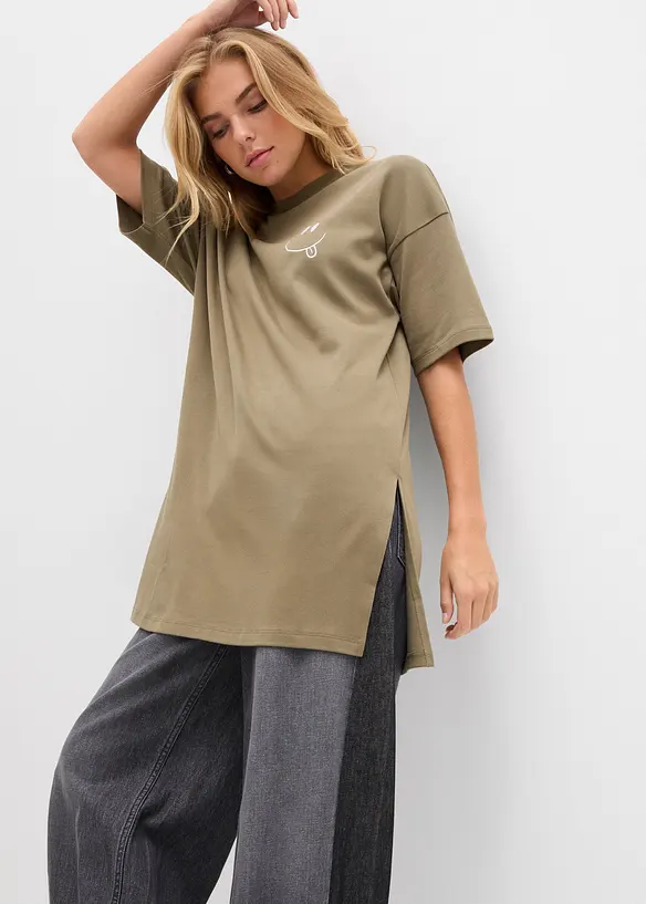 Oversized, lang topp i 100% økologisk bomull, bonprix