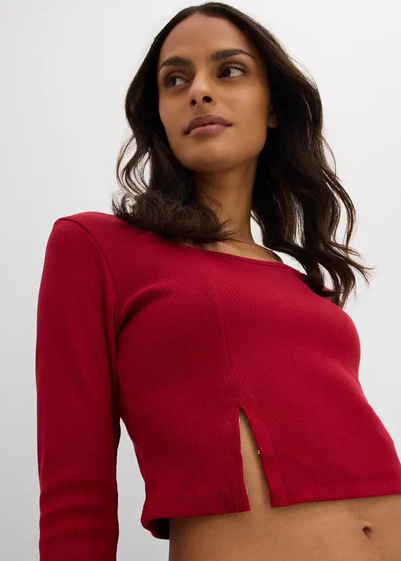 Kort, ribbet topp, bonprix