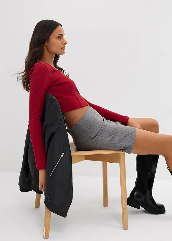 Kort, ribbet topp, bonprix