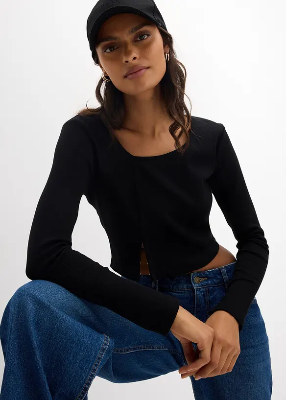 Kort, ribbet topp, bonprix