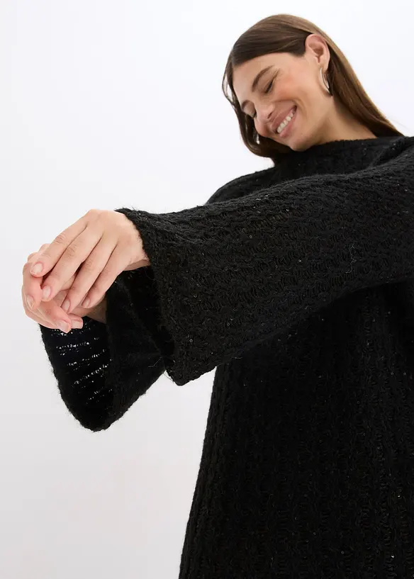 Strikket minikjole med satengsløyfe og paljetter, bonprix