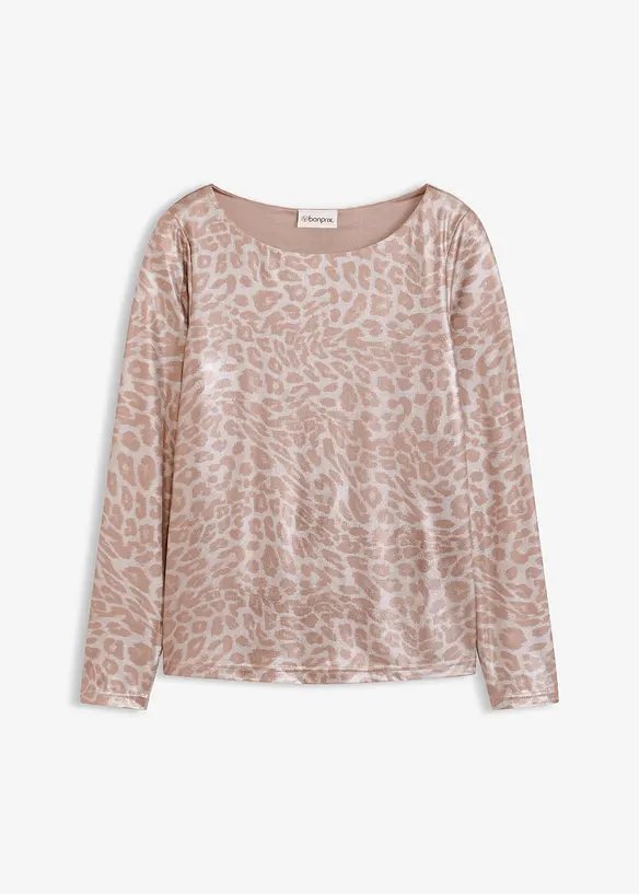 Leopard-topp med glanstrykk, bonprix