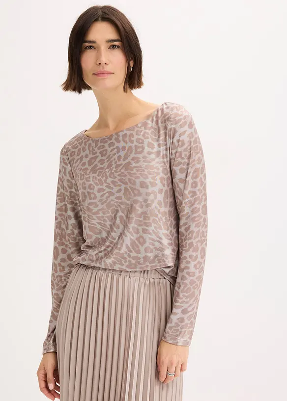 Leopard-topp med glanstrykk, bonprix