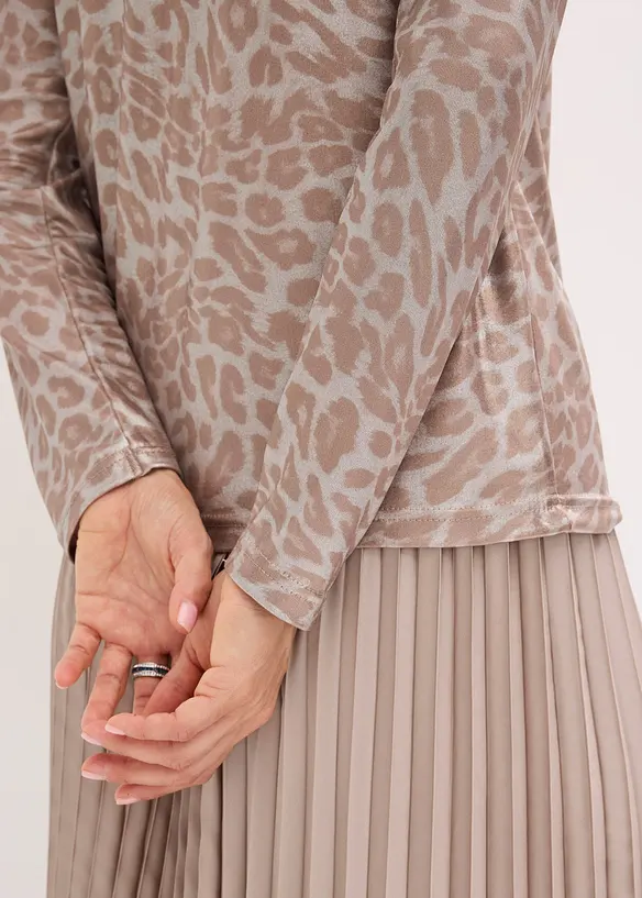 Leopard-topp med glanstrykk, bonprix