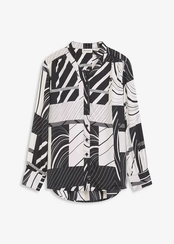 Satengbluse med passepoiler i kontrastfarge, bonprix