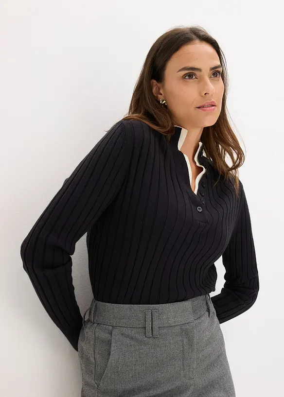Ribbet, finstrikket genser med viskose i 2-i-1-stil, bonprix