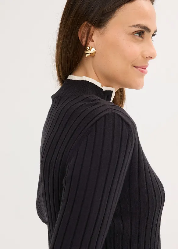 Ribbet, finstrikket genser med viskose i 2-i-1-stil, bonprix