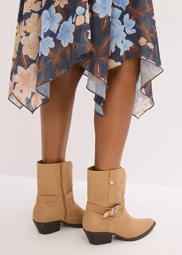 Midiskjørt i chiffon med asymmetrisk fald, bonprix