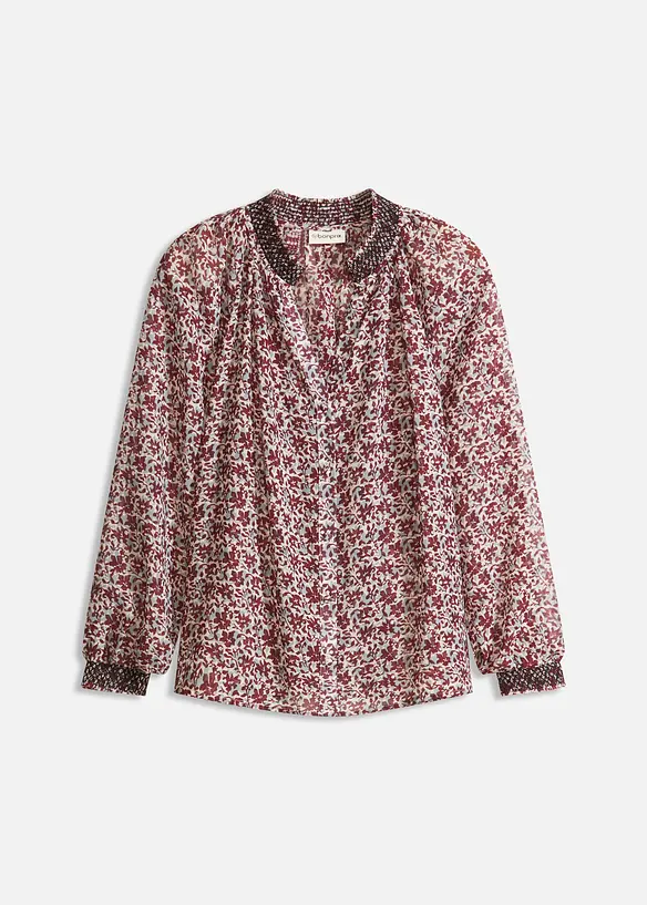 Chiffonbluse med mønster og broderi, bonprix