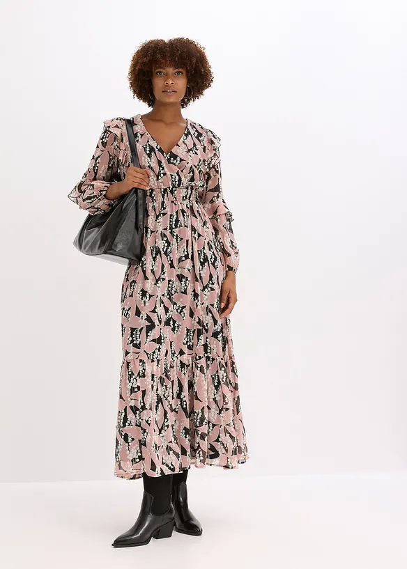 Chiffonkjole med volanger, bonprix