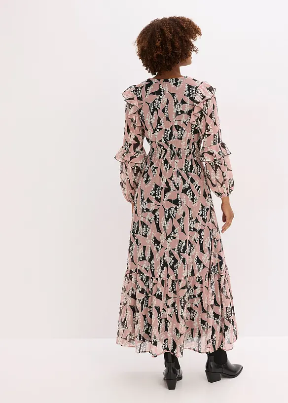Chiffonkjole med volanger, bonprix