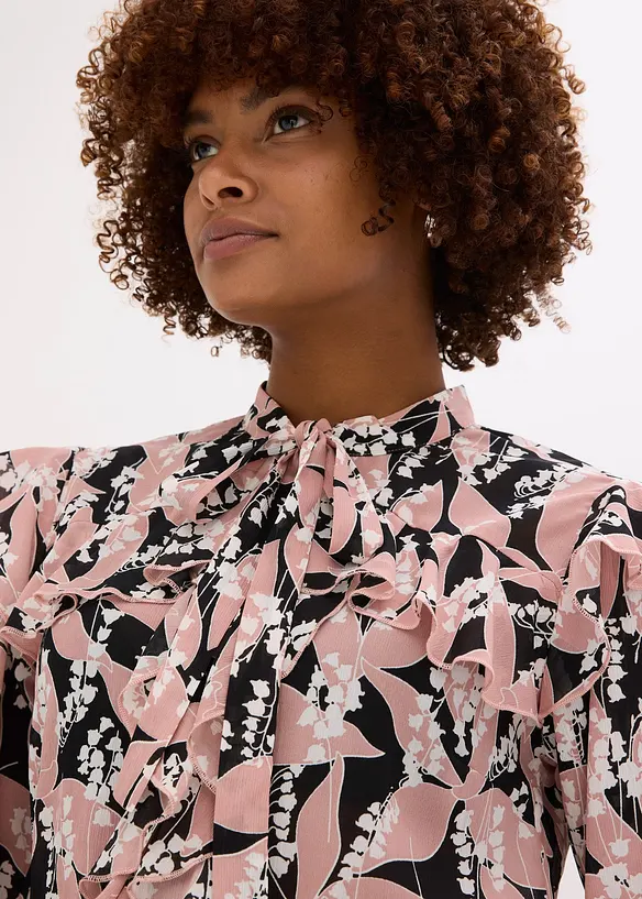Chiffonbluse med volanger, bonprix