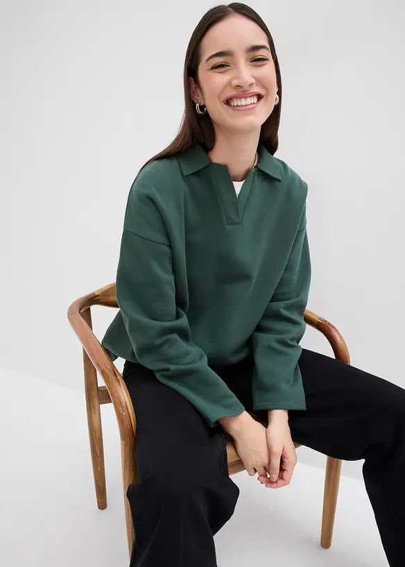 Sweatshirt i &oslash;kologisk bomull med krage, bonprix