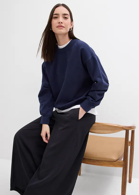 Sweatshirt med vid ribbekrage, av økologisk bomull, bonprix