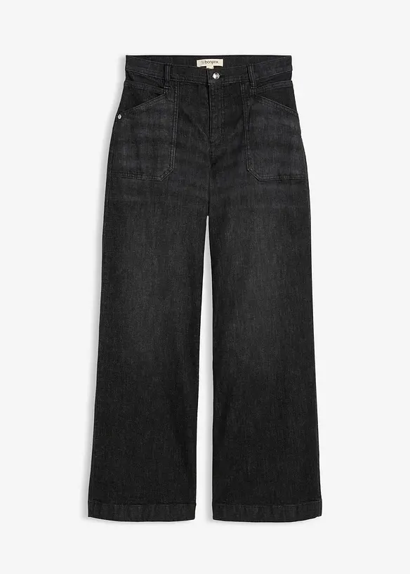 Wide Leg-jeans Mid Waist med påsatte lommer, bonprix