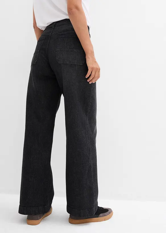 Wide Leg-jeans Mid Waist med påsatte lommer, bonprix