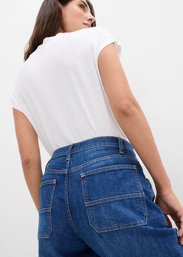 Wide Leg-jeans Mid Waist med påsatte lommer, bonprix
