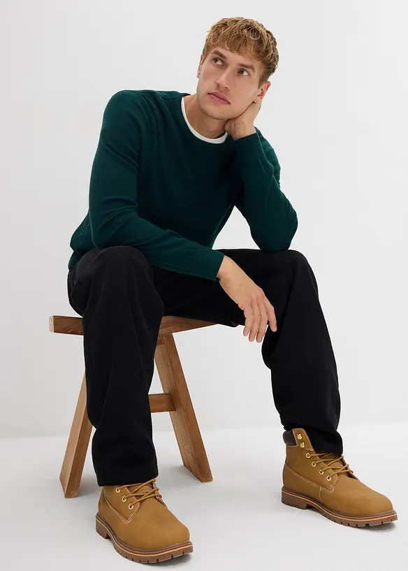 Finstrikket genser med uts&oslash;kt merinoull, bonprix